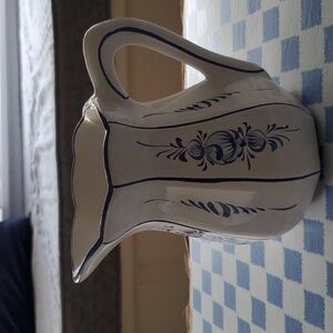 Ceramic Pitcher White with Blue Accents 24 oz.